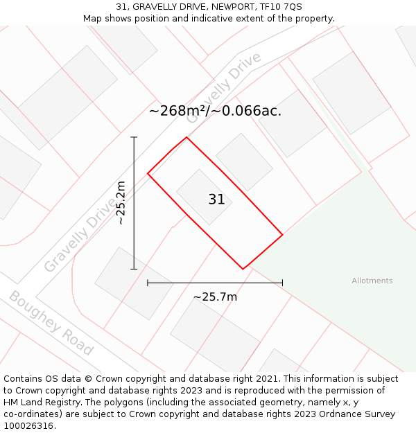 31, GRAVELLY DRIVE, NEWPORT, TF10 7QS: Plot and title map