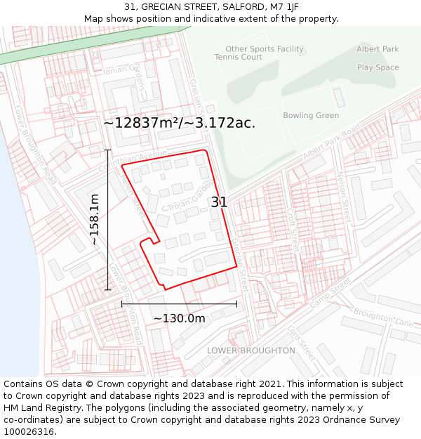 31, GRECIAN STREET, SALFORD, M7 1JF: Plot and title map