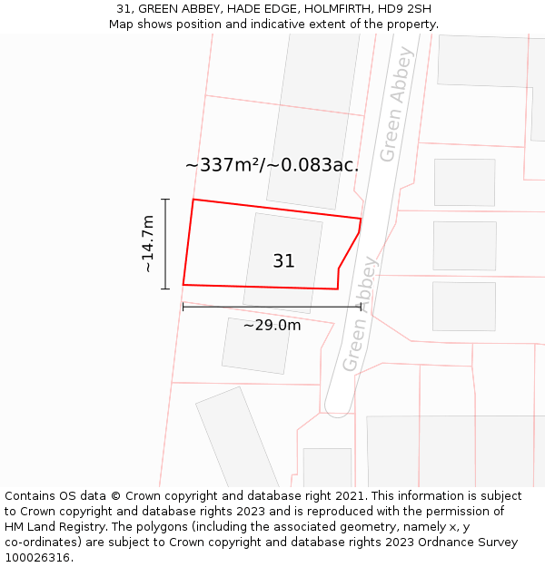 31, GREEN ABBEY, HADE EDGE, HOLMFIRTH, HD9 2SH: Plot and title map