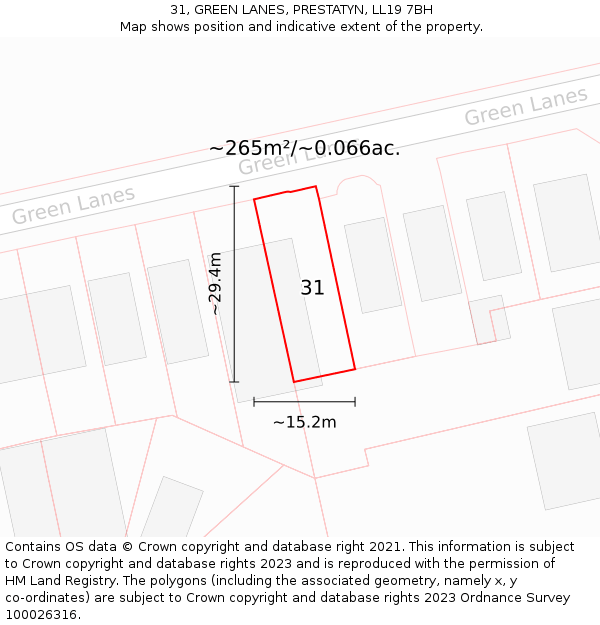 31, GREEN LANES, PRESTATYN, LL19 7BH: Plot and title map