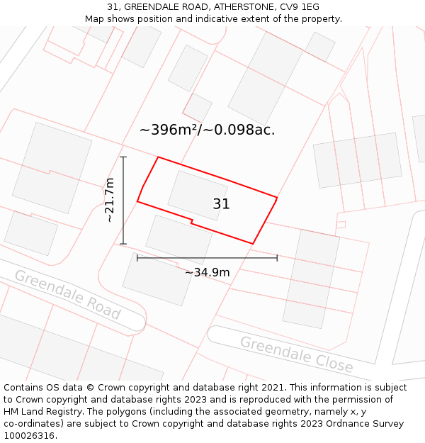 31, GREENDALE ROAD, ATHERSTONE, CV9 1EG: Plot and title map