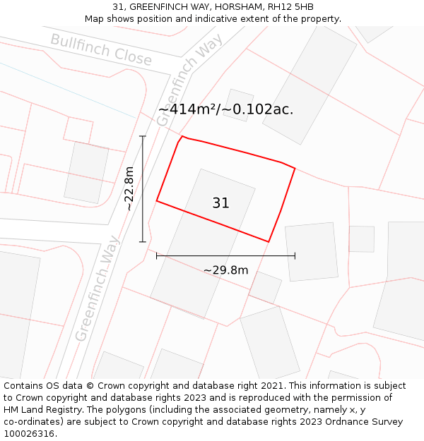 31, GREENFINCH WAY, HORSHAM, RH12 5HB: Plot and title map