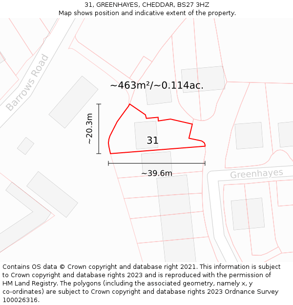 31, GREENHAYES, CHEDDAR, BS27 3HZ: Plot and title map