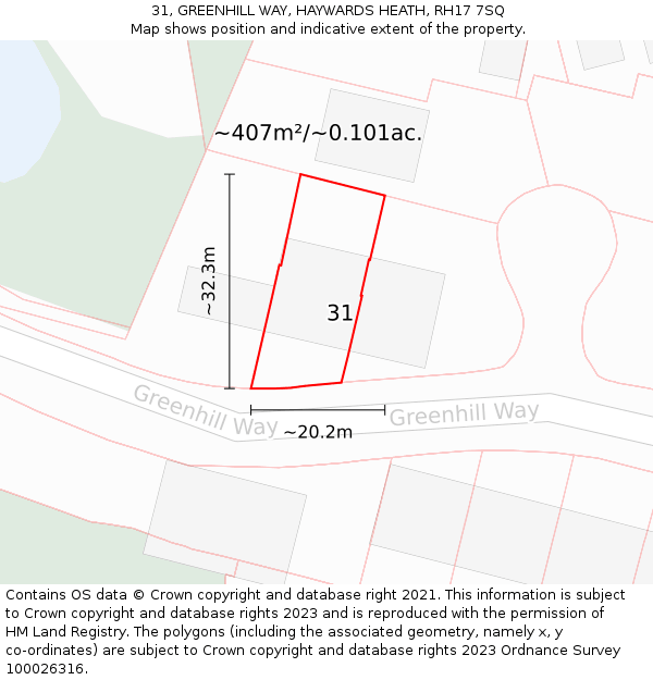 31, GREENHILL WAY, HAYWARDS HEATH, RH17 7SQ: Plot and title map