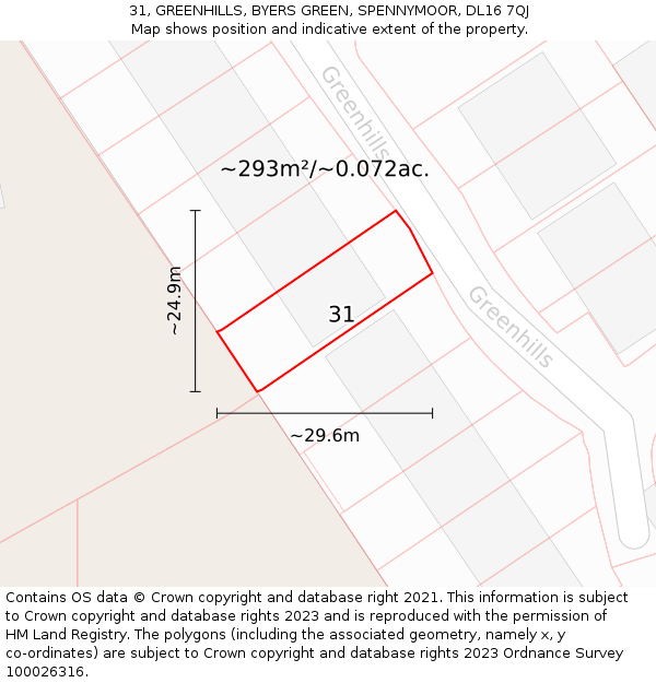 31, GREENHILLS, BYERS GREEN, SPENNYMOOR, DL16 7QJ: Plot and title map