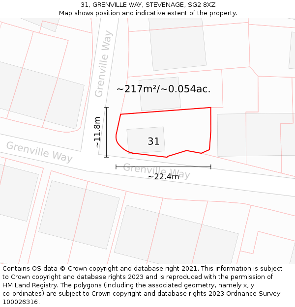 31, GRENVILLE WAY, STEVENAGE, SG2 8XZ: Plot and title map