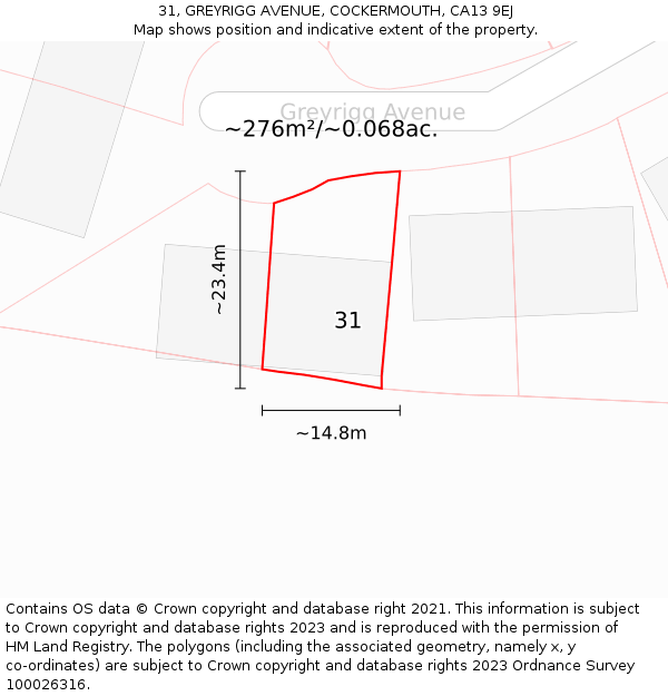 31, GREYRIGG AVENUE, COCKERMOUTH, CA13 9EJ: Plot and title map