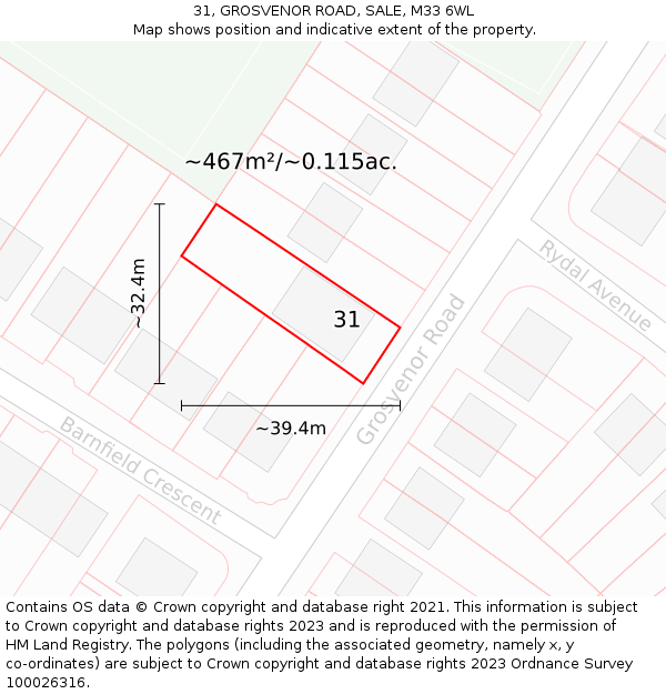31, GROSVENOR ROAD, SALE, M33 6WL: Plot and title map