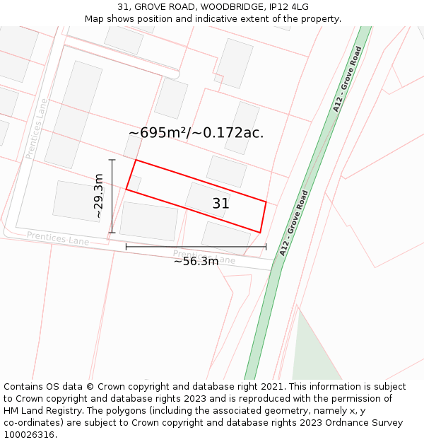 31, GROVE ROAD, WOODBRIDGE, IP12 4LG: Plot and title map