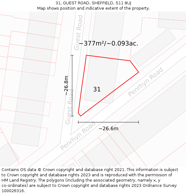 31, GUEST ROAD, SHEFFIELD, S11 8UJ: Plot and title map