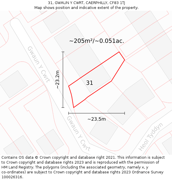 31, GWAUN Y CWRT, CAERPHILLY, CF83 1TJ: Plot and title map