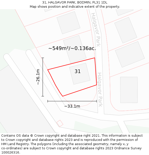 31, HALGAVOR PARK, BODMIN, PL31 1DL: Plot and title map