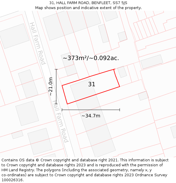 31, HALL FARM ROAD, BENFLEET, SS7 5JS: Plot and title map