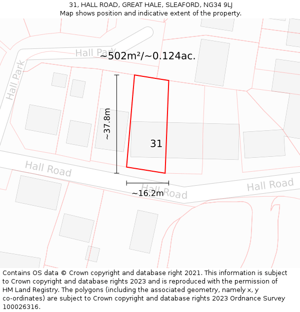 31, HALL ROAD, GREAT HALE, SLEAFORD, NG34 9LJ: Plot and title map