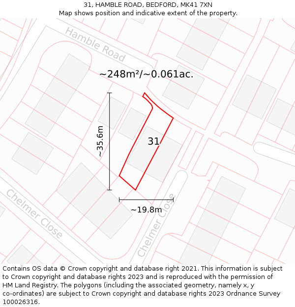 31, HAMBLE ROAD, BEDFORD, MK41 7XN: Plot and title map