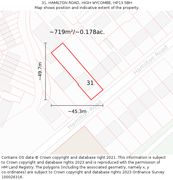 31, HAMILTON ROAD, HIGH WYCOMBE, HP13 5BH: Plot and title map