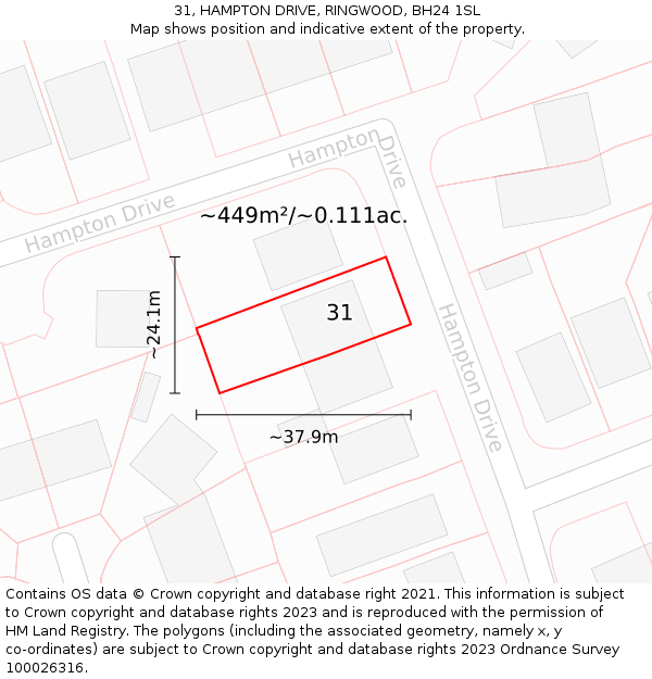 31, HAMPTON DRIVE, RINGWOOD, BH24 1SL: Plot and title map