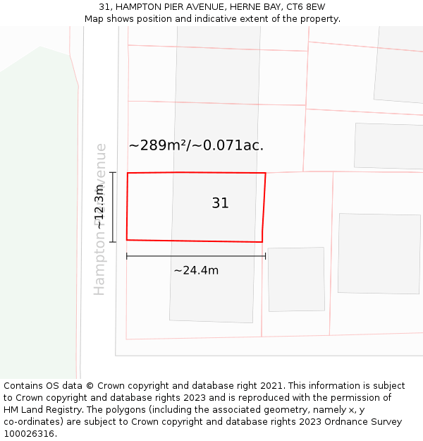 31, HAMPTON PIER AVENUE, HERNE BAY, CT6 8EW: Plot and title map