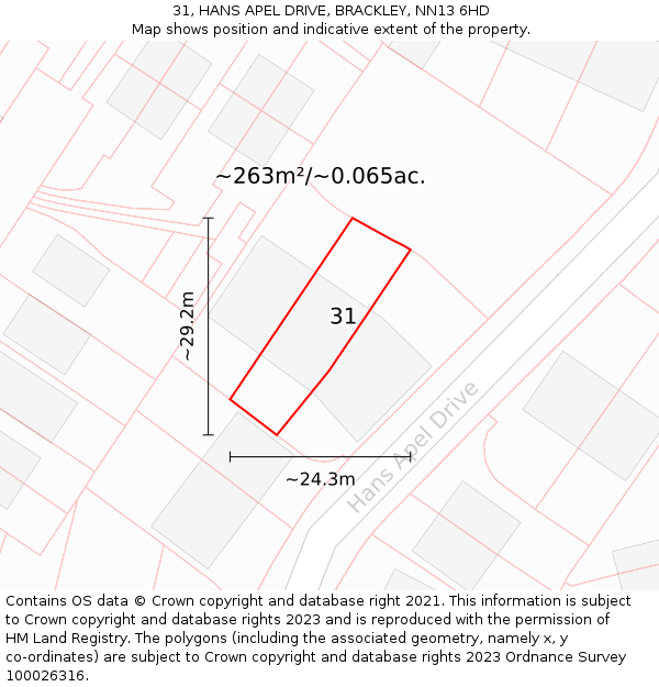 31, HANS APEL DRIVE, BRACKLEY, NN13 6HD: Plot and title map