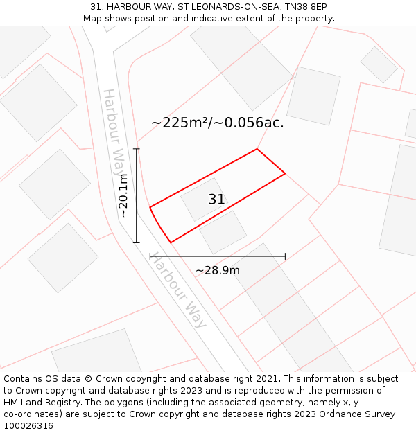 31, HARBOUR WAY, ST LEONARDS-ON-SEA, TN38 8EP: Plot and title map