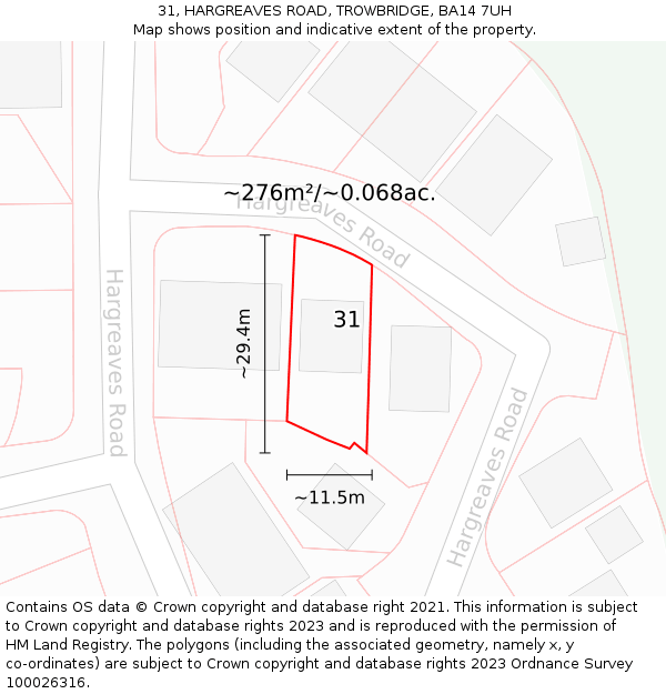 31, HARGREAVES ROAD, TROWBRIDGE, BA14 7UH: Plot and title map