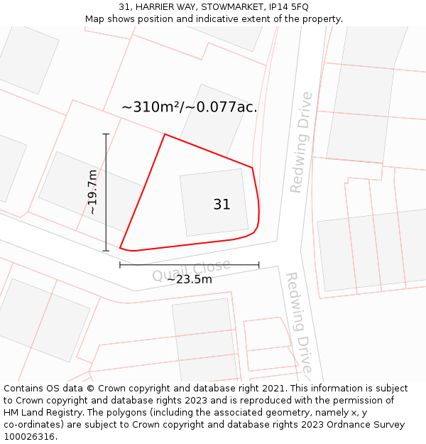 31, HARRIER WAY, STOWMARKET, IP14 5FQ: Plot and title map