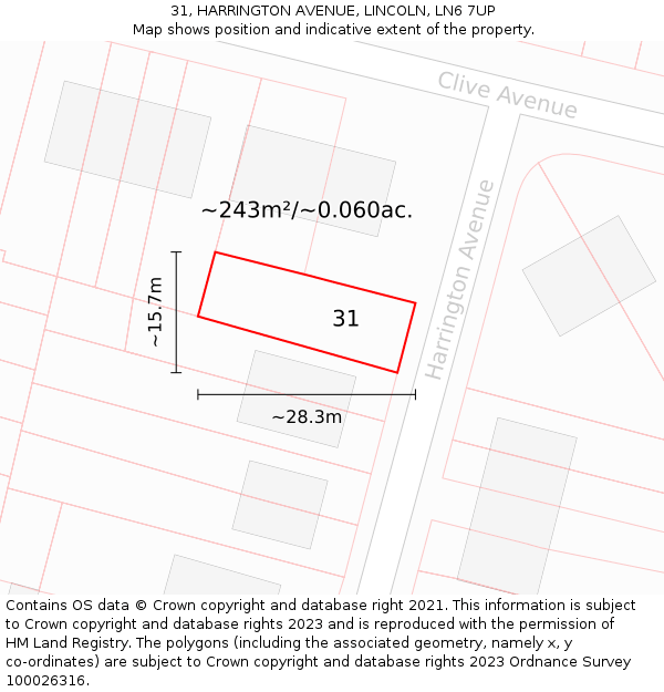 31, HARRINGTON AVENUE, LINCOLN, LN6 7UP: Plot and title map