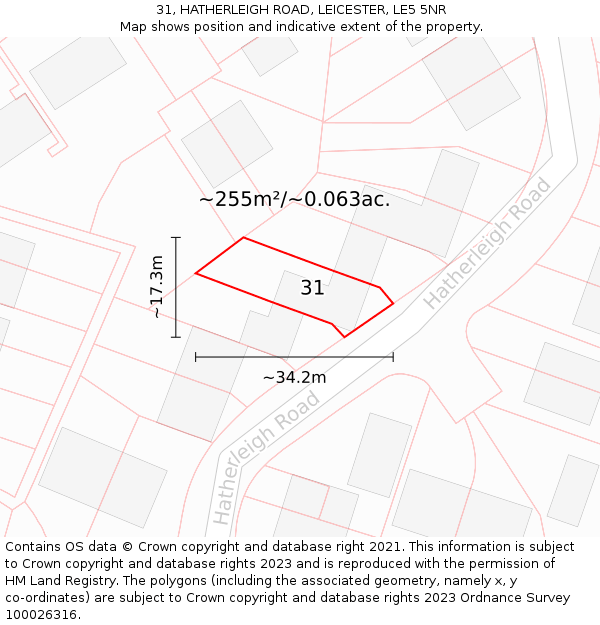 31, HATHERLEIGH ROAD, LEICESTER, LE5 5NR: Plot and title map