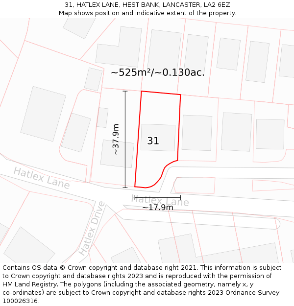 31, HATLEX LANE, HEST BANK, LANCASTER, LA2 6EZ: Plot and title map