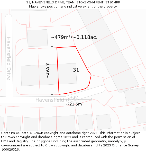 31, HAVENSFIELD DRIVE, TEAN, STOKE-ON-TRENT, ST10 4RR: Plot and title map