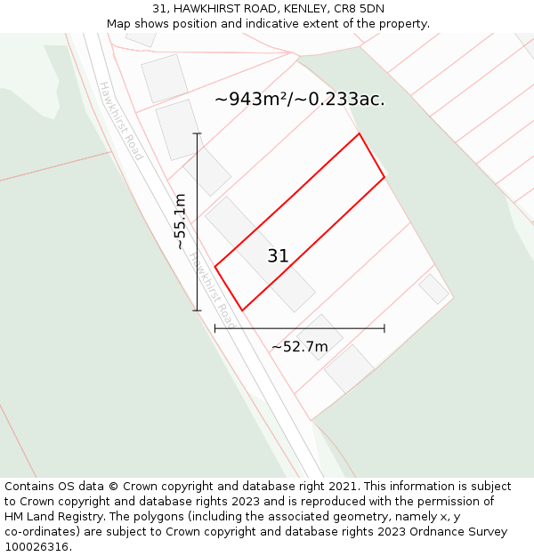 31, HAWKHIRST ROAD, KENLEY, CR8 5DN: Plot and title map