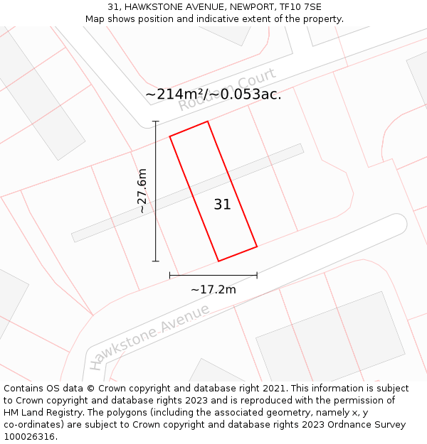 31, HAWKSTONE AVENUE, NEWPORT, TF10 7SE: Plot and title map