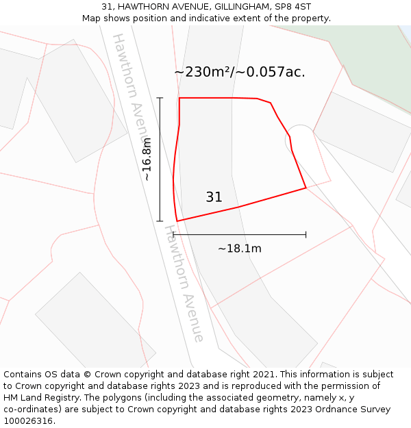 31, HAWTHORN AVENUE, GILLINGHAM, SP8 4ST: Plot and title map