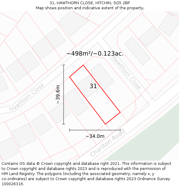 31, HAWTHORN CLOSE, HITCHIN, SG5 2BP: Plot and title map