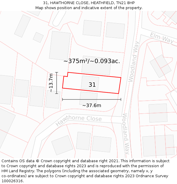 31, HAWTHORNE CLOSE, HEATHFIELD, TN21 8HP: Plot and title map