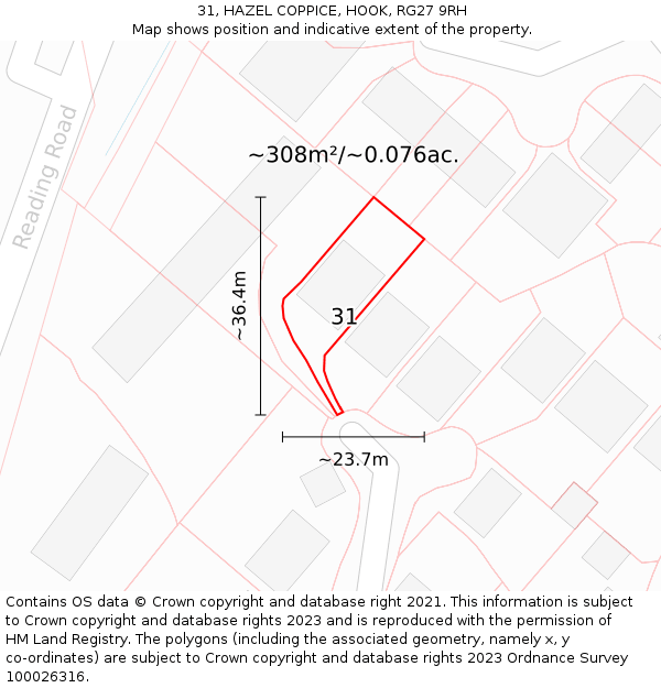 31, HAZEL COPPICE, HOOK, RG27 9RH: Plot and title map