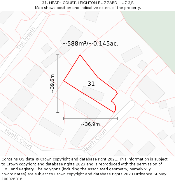 31, HEATH COURT, LEIGHTON BUZZARD, LU7 3JR: Plot and title map