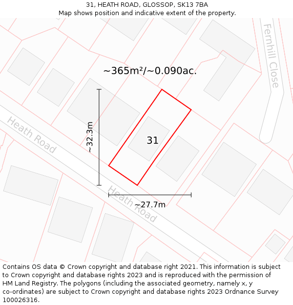 31, HEATH ROAD, GLOSSOP, SK13 7BA: Plot and title map