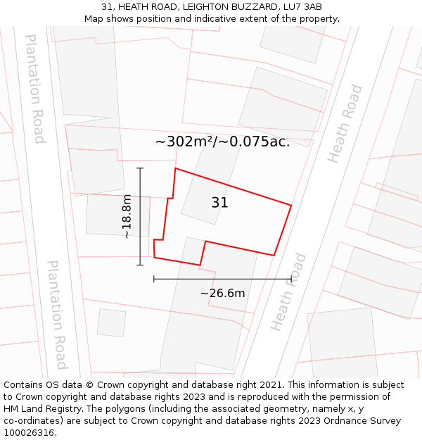 31, HEATH ROAD, LEIGHTON BUZZARD, LU7 3AB: Plot and title map