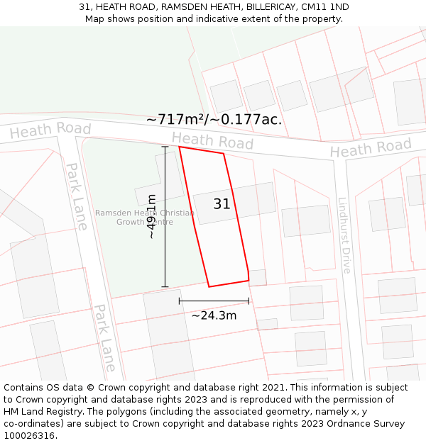 31, HEATH ROAD, RAMSDEN HEATH, BILLERICAY, CM11 1ND: Plot and title map