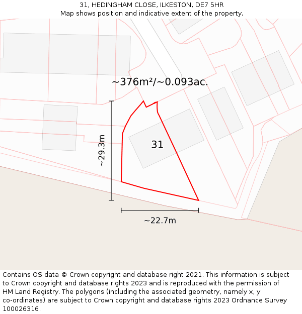 31, HEDINGHAM CLOSE, ILKESTON, DE7 5HR: Plot and title map