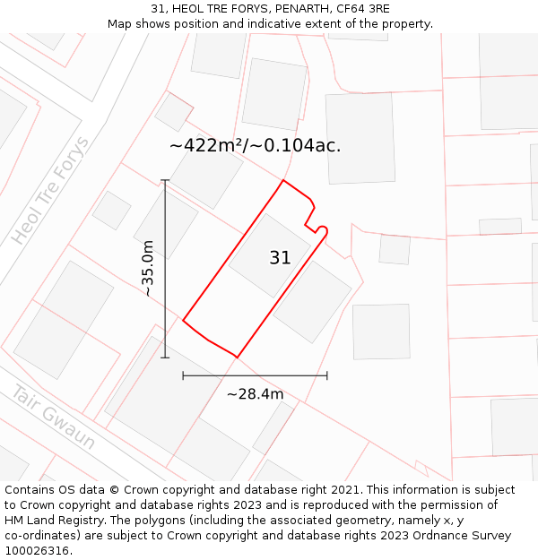 31, HEOL TRE FORYS, PENARTH, CF64 3RE: Plot and title map