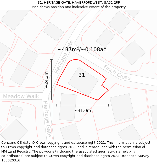 31, HERITAGE GATE, HAVERFORDWEST, SA61 2RF: Plot and title map