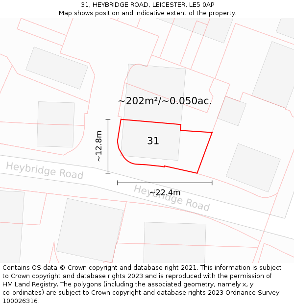 31, HEYBRIDGE ROAD, LEICESTER, LE5 0AP: Plot and title map