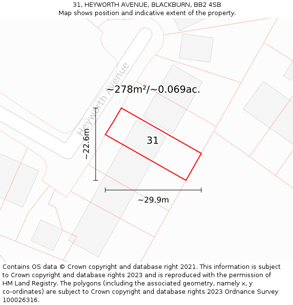 31, HEYWORTH AVENUE, BLACKBURN, BB2 4SB: Plot and title map