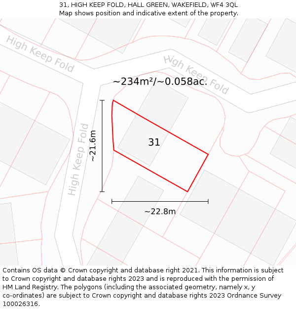 31, HIGH KEEP FOLD, HALL GREEN, WAKEFIELD, WF4 3QL: Plot and title map