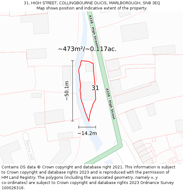 31, HIGH STREET, COLLINGBOURNE DUCIS, MARLBOROUGH, SN8 3EQ: Plot and title map