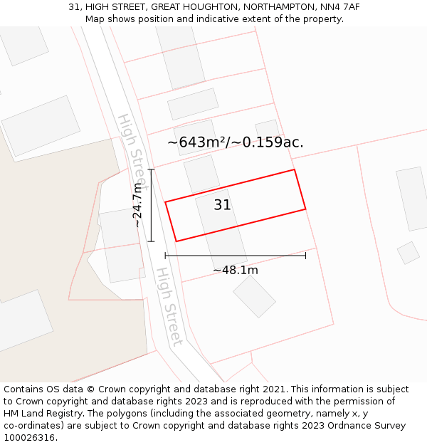 31, HIGH STREET, GREAT HOUGHTON, NORTHAMPTON, NN4 7AF: Plot and title map