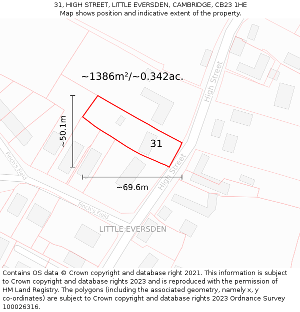 31, HIGH STREET, LITTLE EVERSDEN, CAMBRIDGE, CB23 1HE: Plot and title map