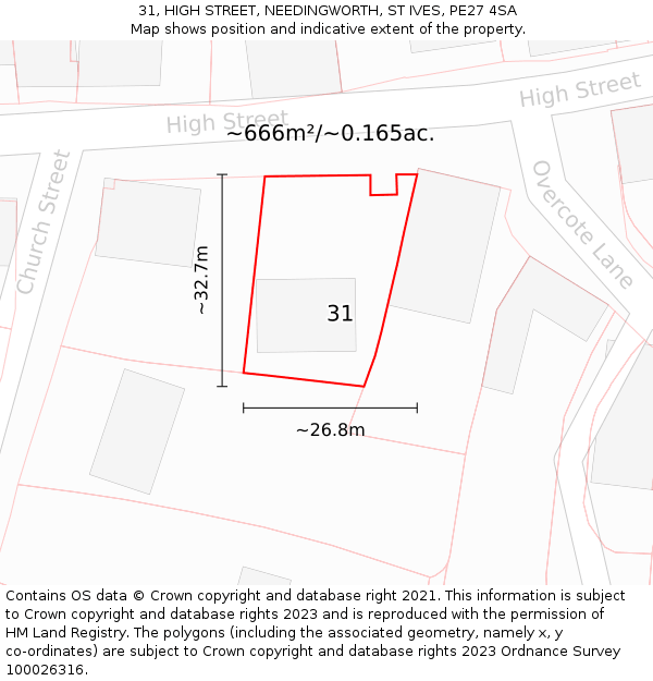 31, HIGH STREET, NEEDINGWORTH, ST IVES, PE27 4SA: Plot and title map